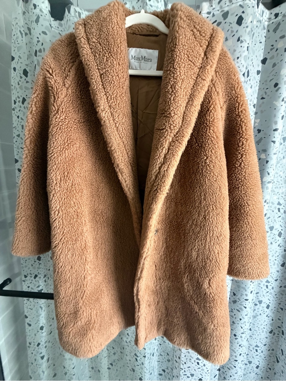 MaxMara Camel-Tone Teddy Jacket with Hooded Collar